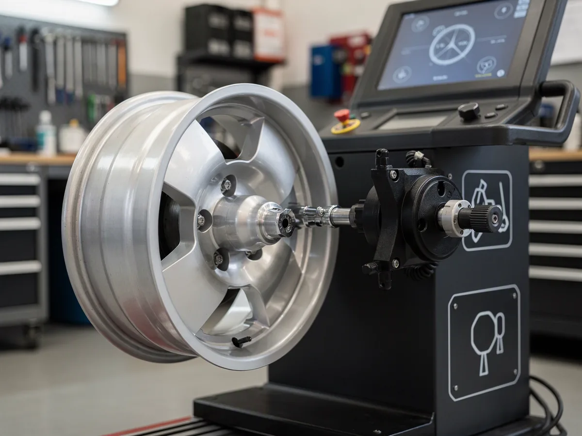 A wheel balancing machine with an alloy wheel