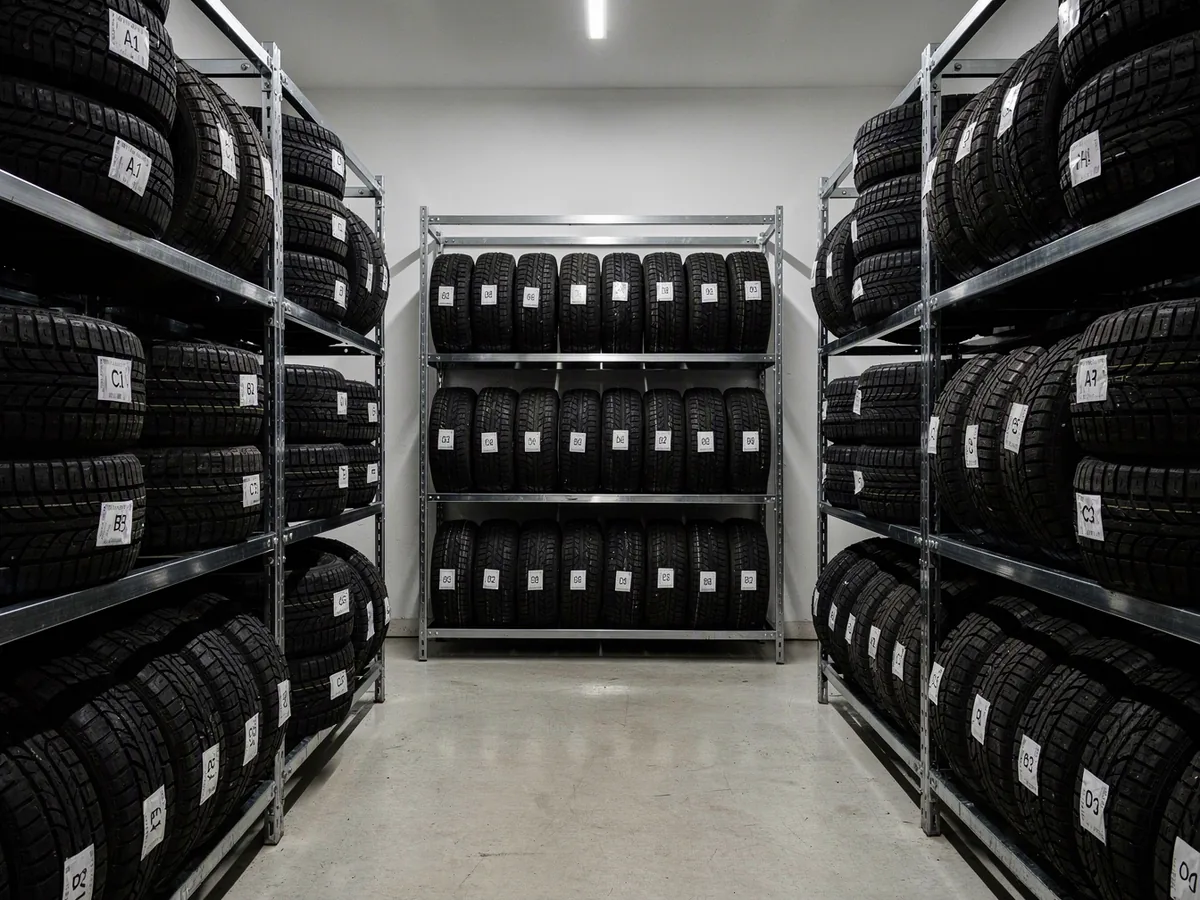 Racks with labelled tire sets
